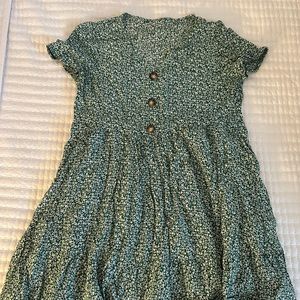 Sage green dress with tiny white flower mini